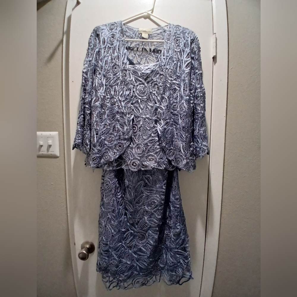 3 Piece Soulmates 100% Silk Handcrafted Light Blue Skirt Set, Large